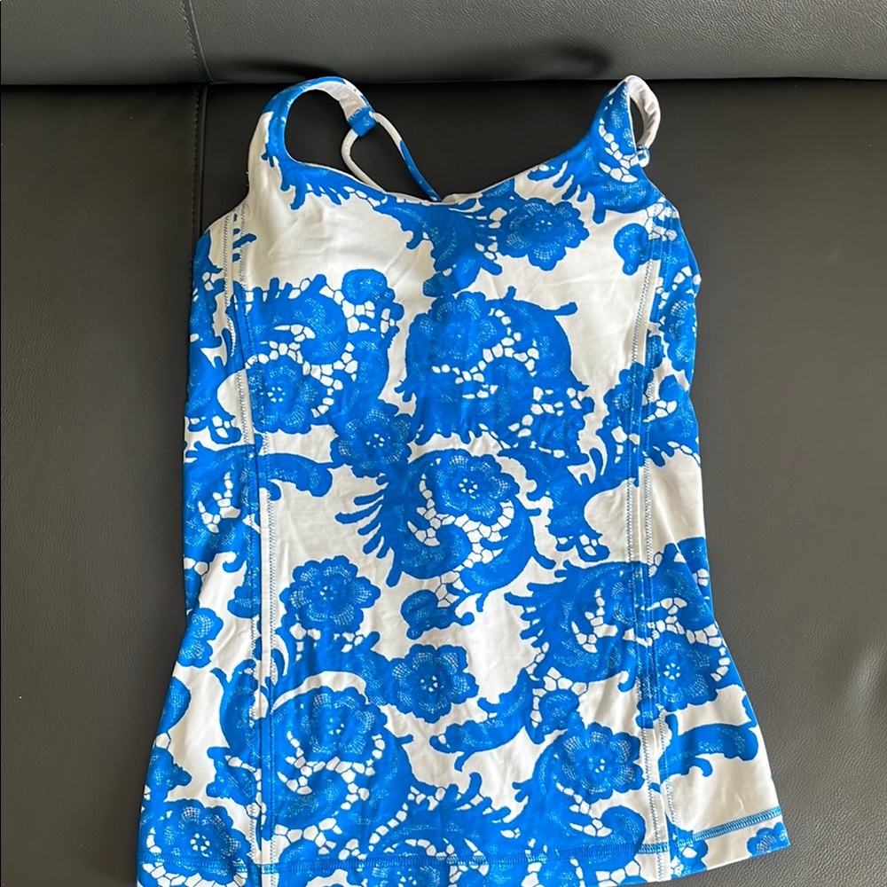 Lululemon Blue and White Floral Tank Top